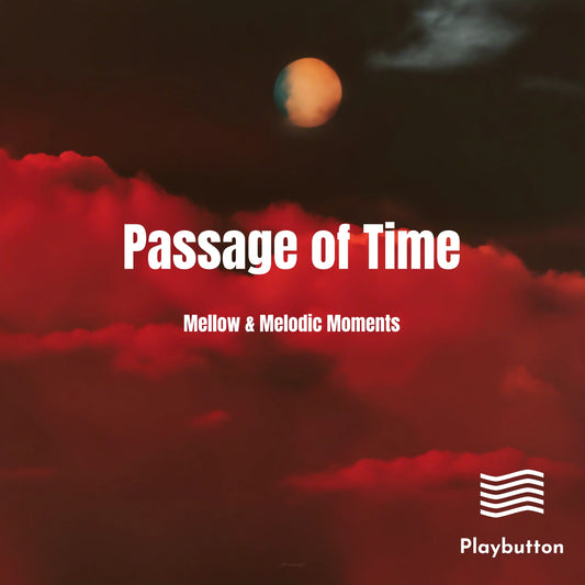 Album cover with 'Passage of Time' text and Playbutton logo against a red and black cloud background.